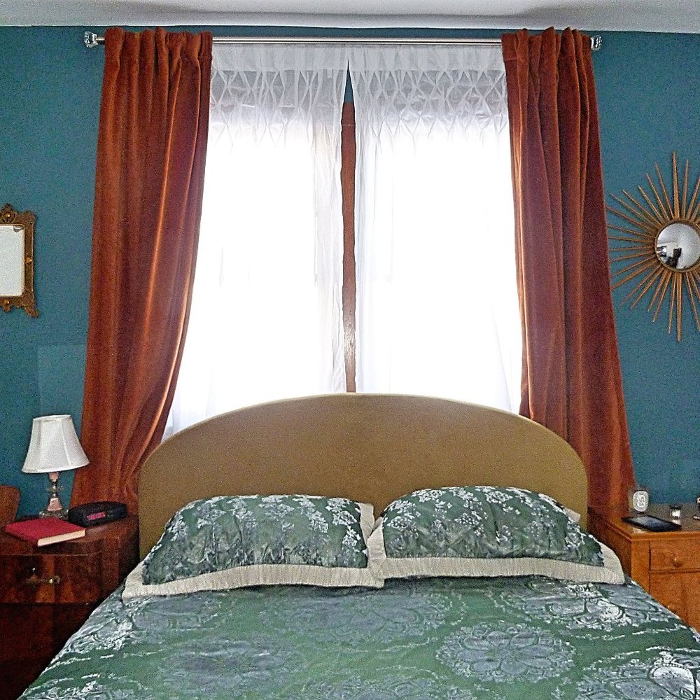Only 1 panel available - West Elm worn velvet burnt orange blackout curtain